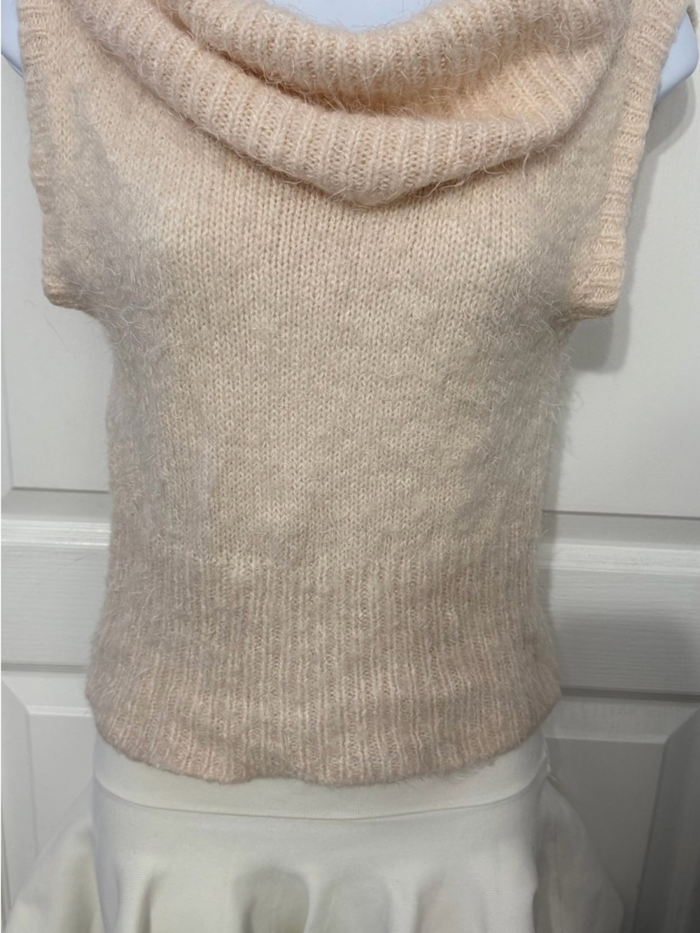 bebe Soft Fuzzy Sleeveless Cowl Neck Top - Light Cream